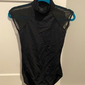 Black Sleeveless Leotard with Mesh Details